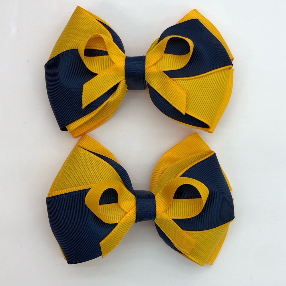 Yellow and Navy Kids Hair Bow Set